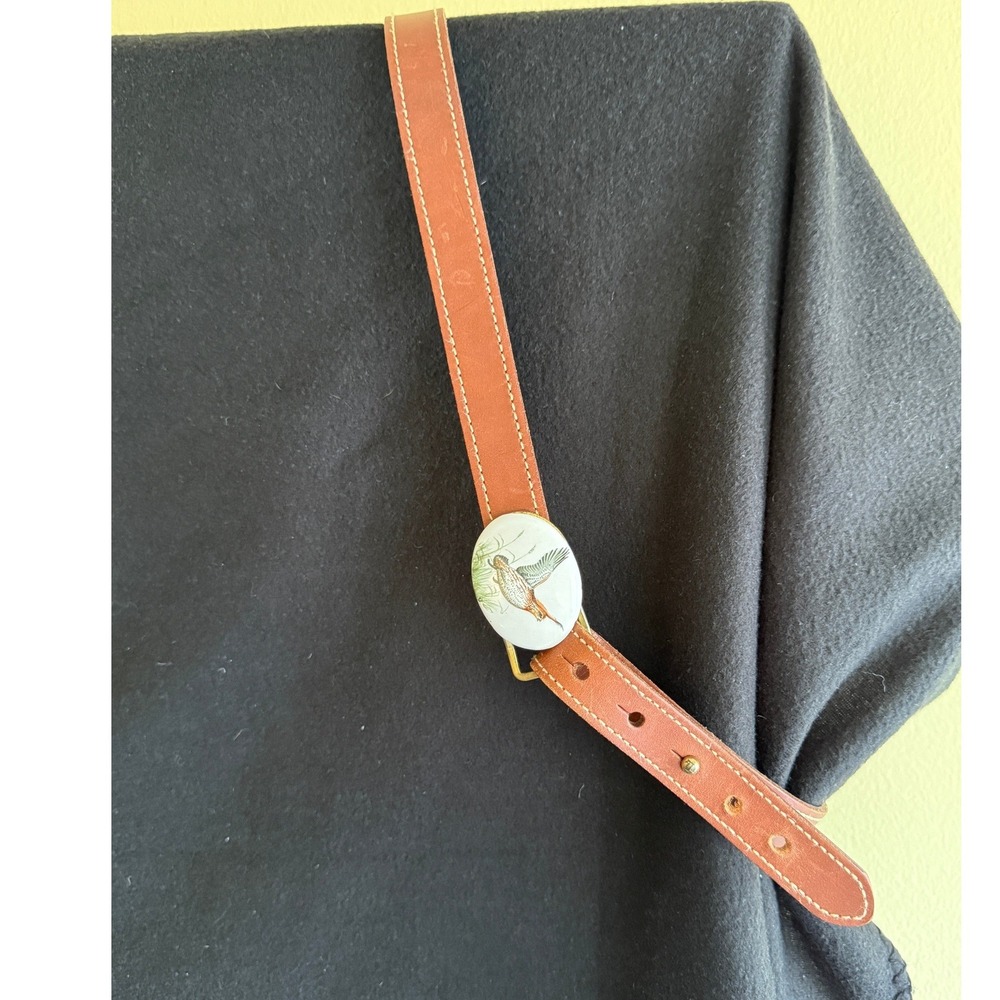 Lauren Ralph Lauren VTG M/32-34 Leather Pheasant Porcelain Brass Buckle Belt - Picture 4 of 8